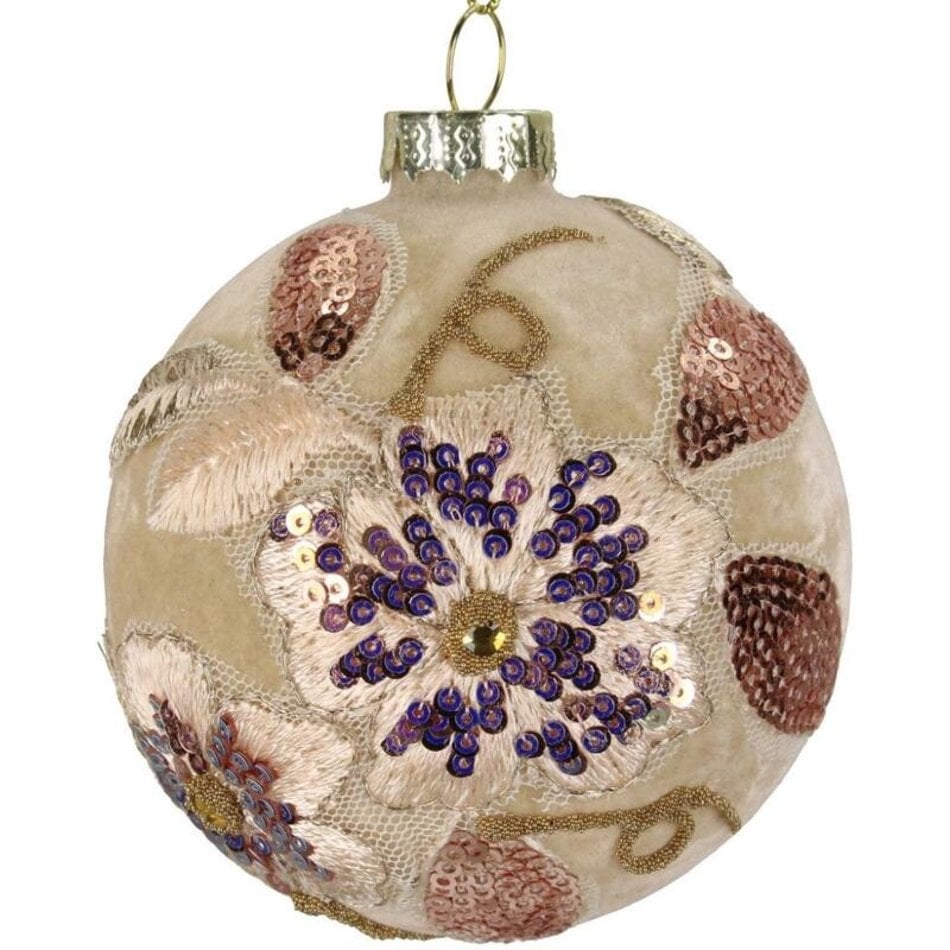 Fluweel ornament - Bloemen - Beige