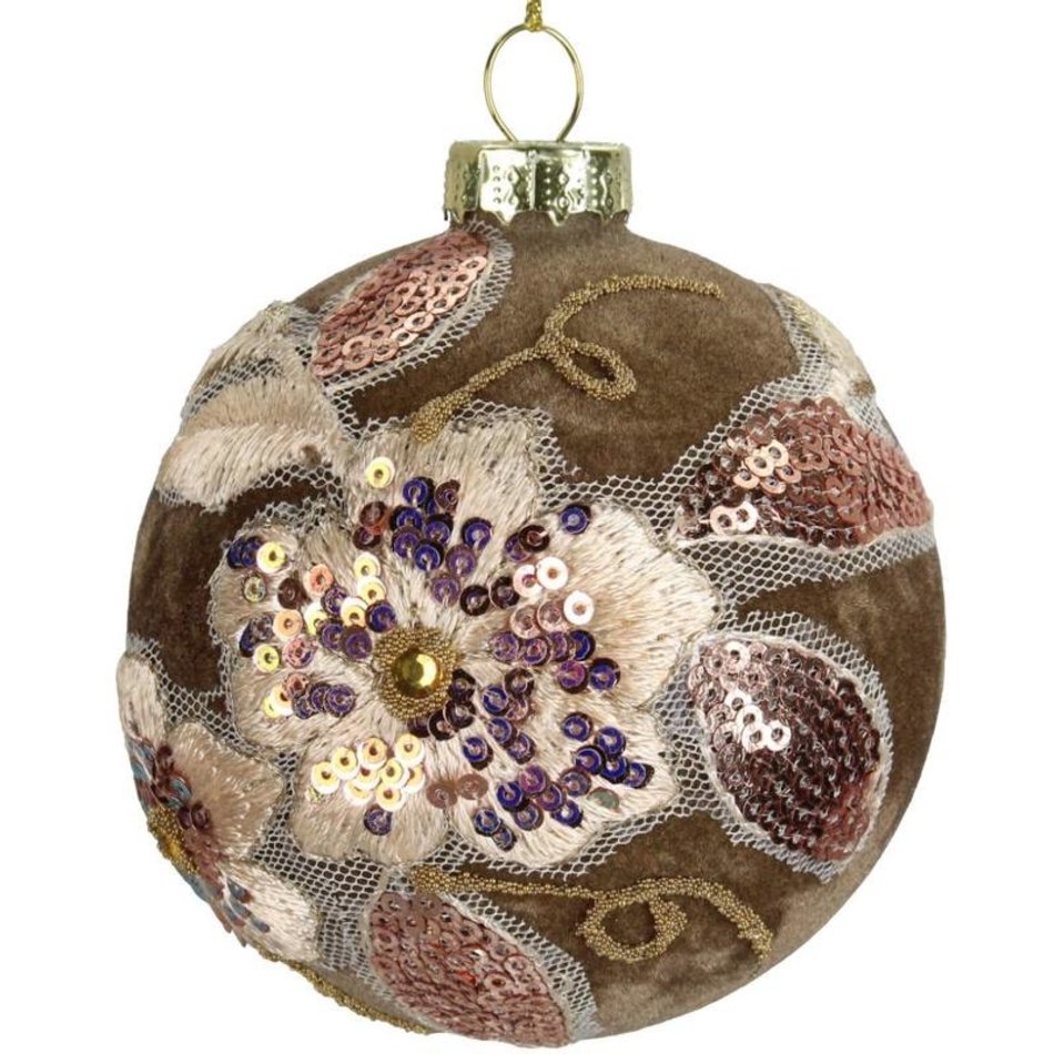 Velvet ornament - Flowers - Brown