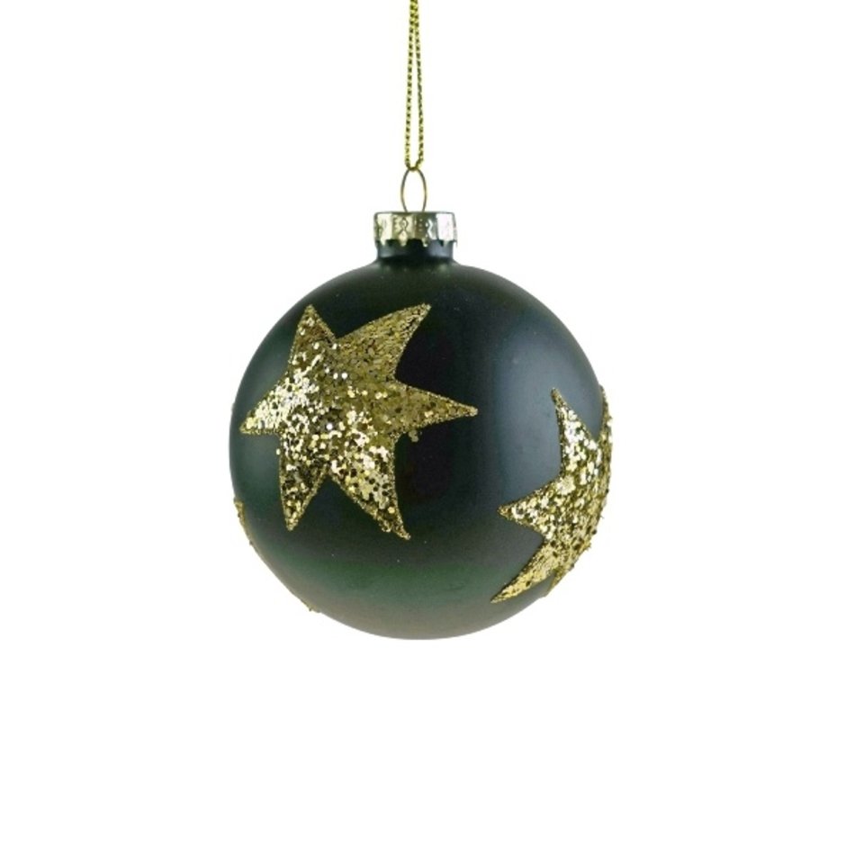 Kerstbal zwart - Ster goud - 8cm