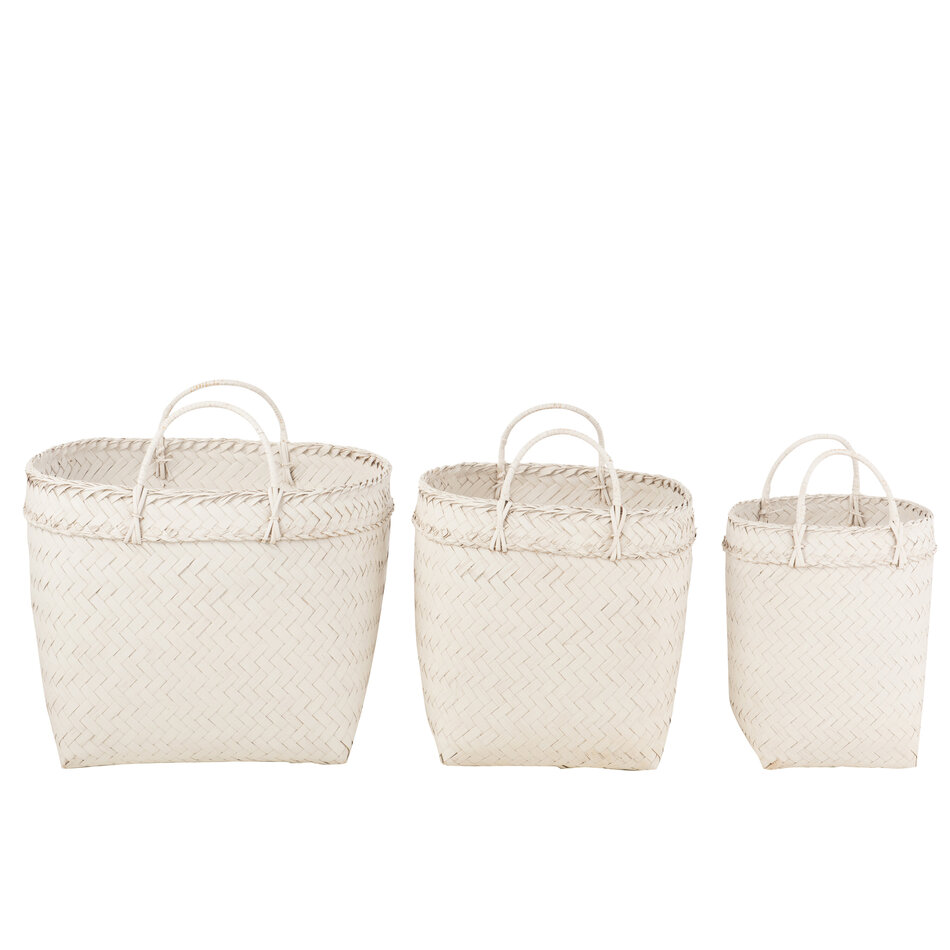 Rattan Baskets - Square - White - Set of 3