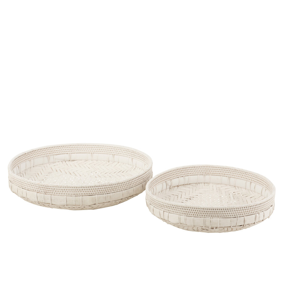 Rattan baskets - Round - White - 2 pcs