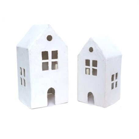 Cotton mache - Set of 2 houses - White