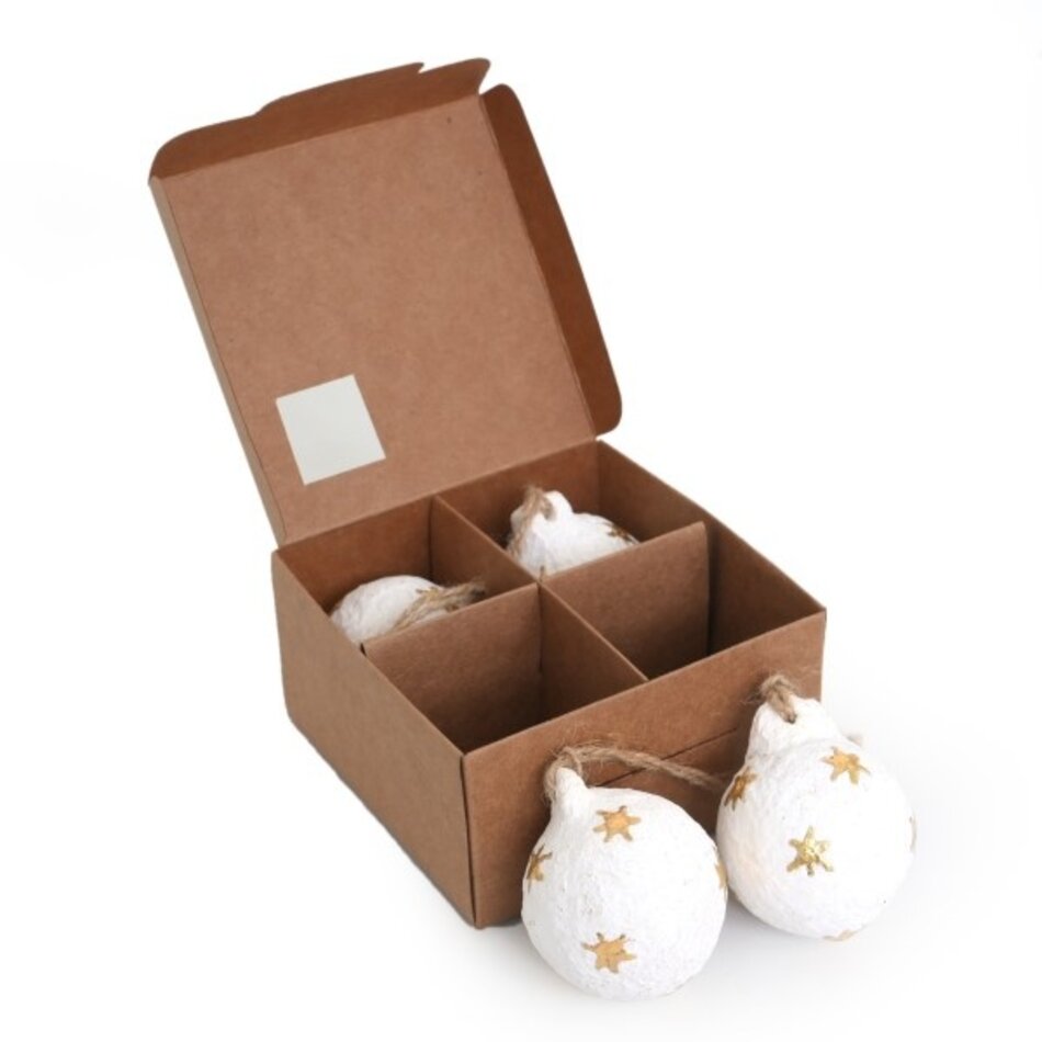 Christmas baubles stars - Papier mache - White / Gold