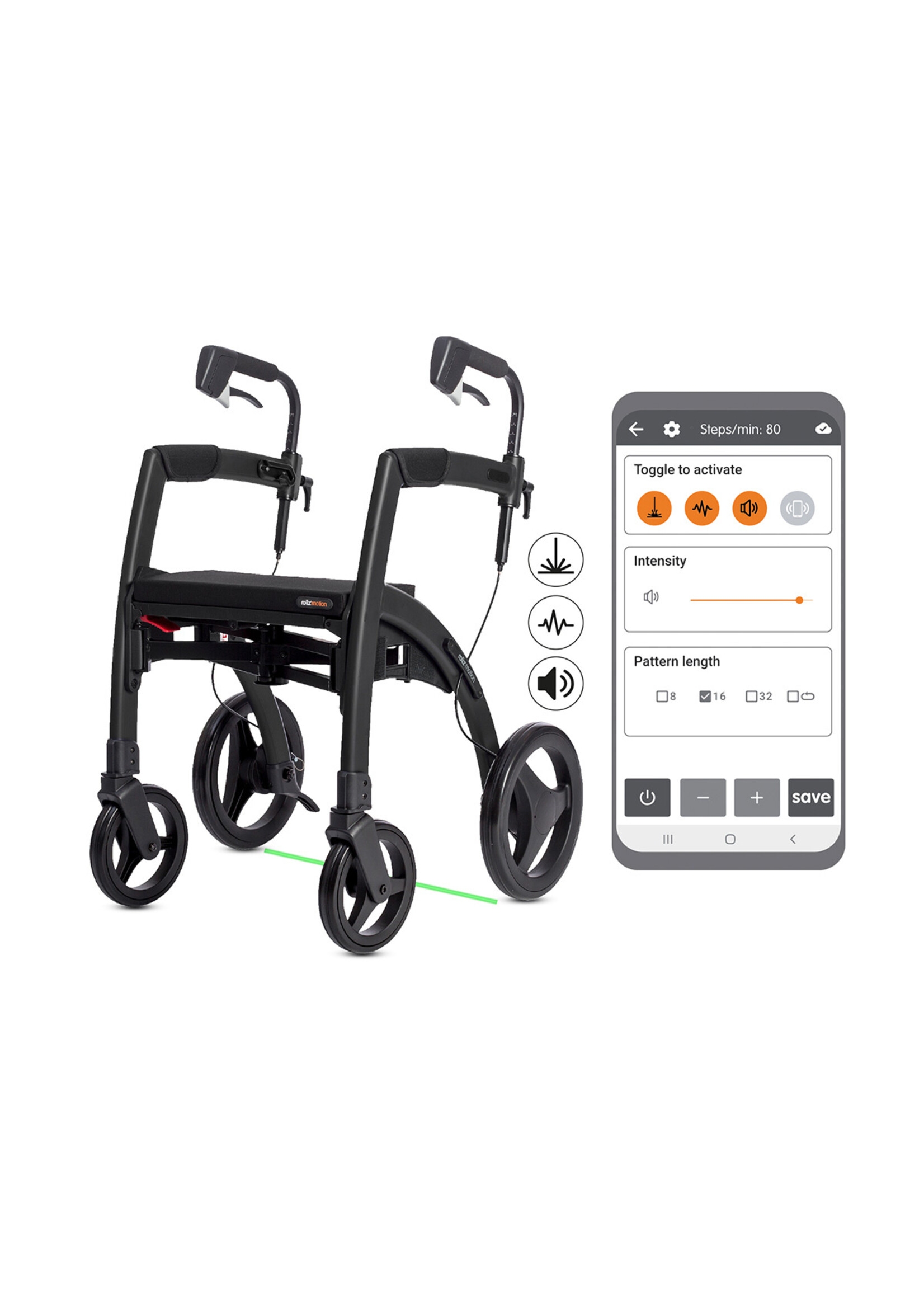 Rollz Parkinson rollator met instelbare cues