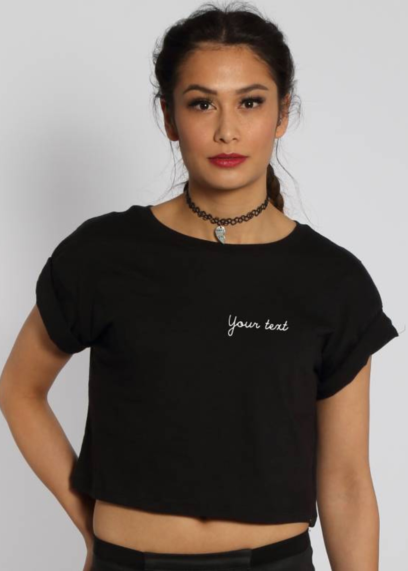 CUSTOM SMALL WRITTEN TEXT CROP TOP (WMN)