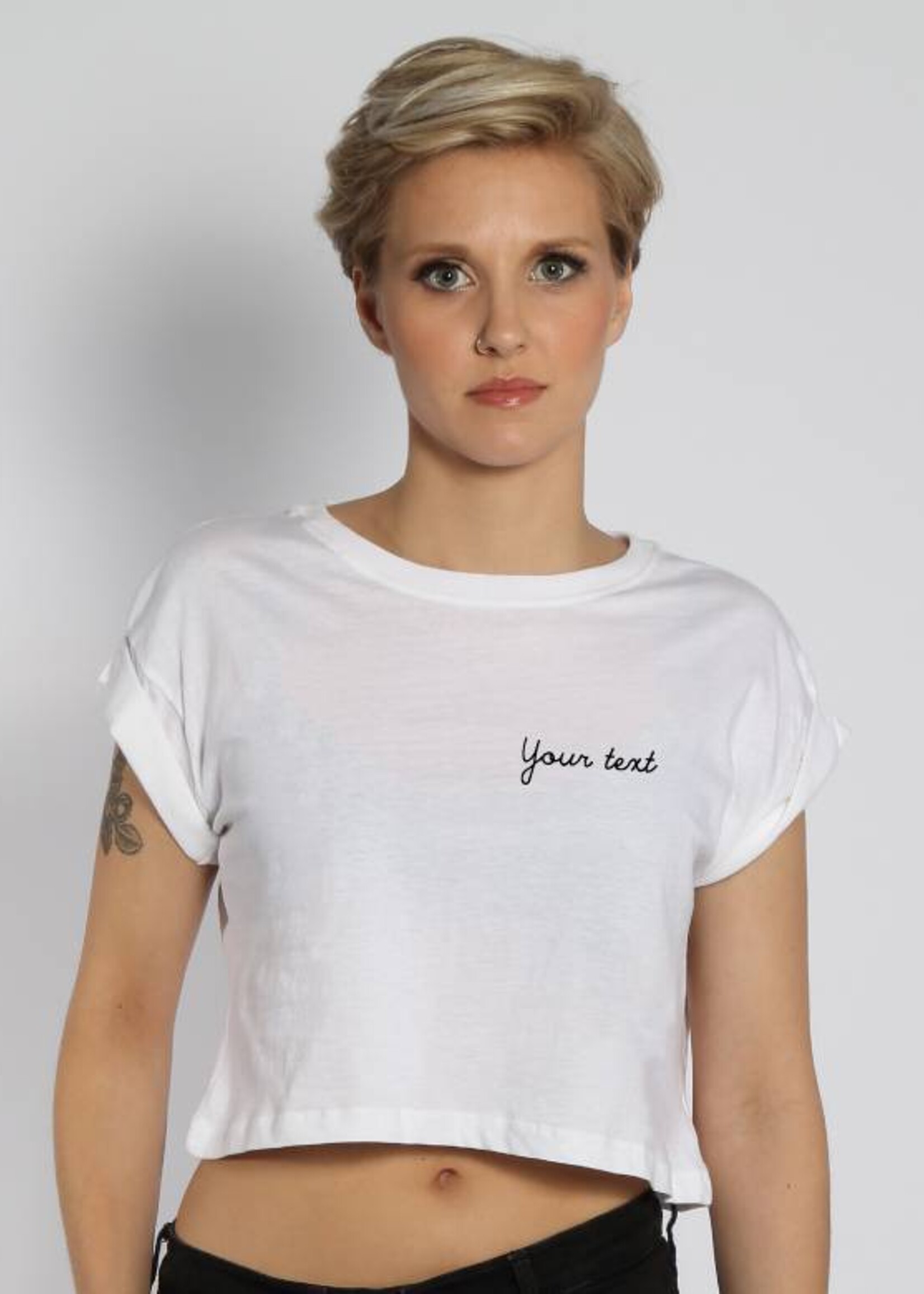 CUSTOM SMALL WRITTEN TEXT CROP TOP (WMN)