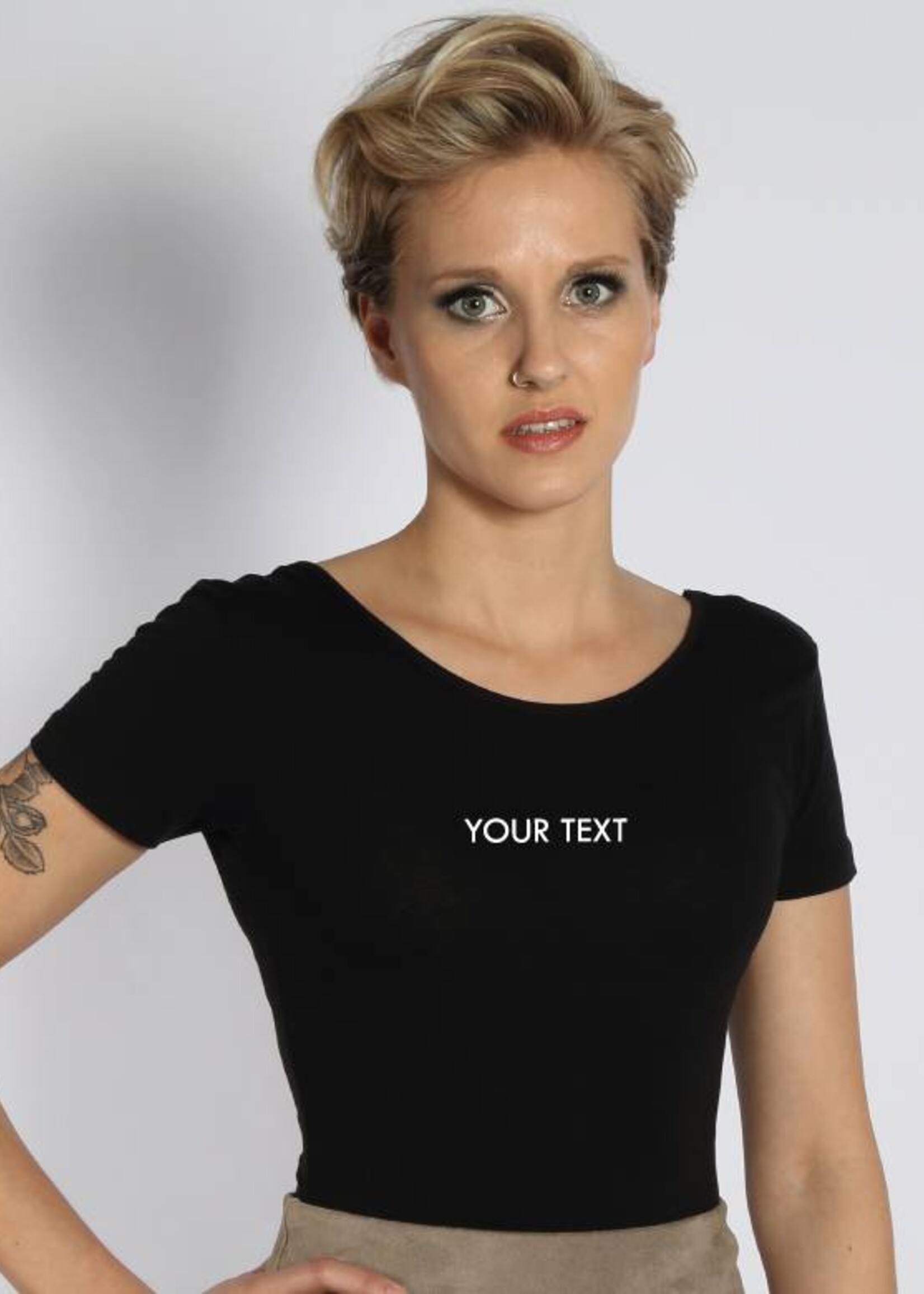 CUSTOM SMALL CAPS TEXT BODYSUIT (WMN)