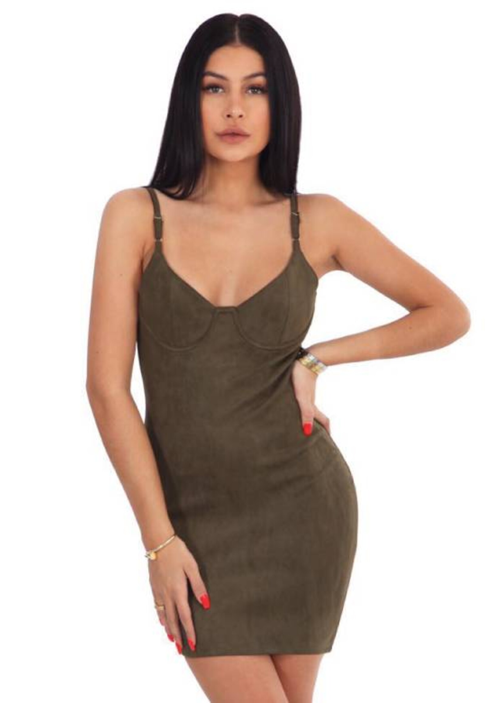 LA SISTERS SUEDE BUSTIER DRESS ARMY