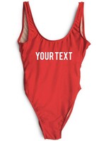 CUSTOM TEXT SWIMSUIT RED