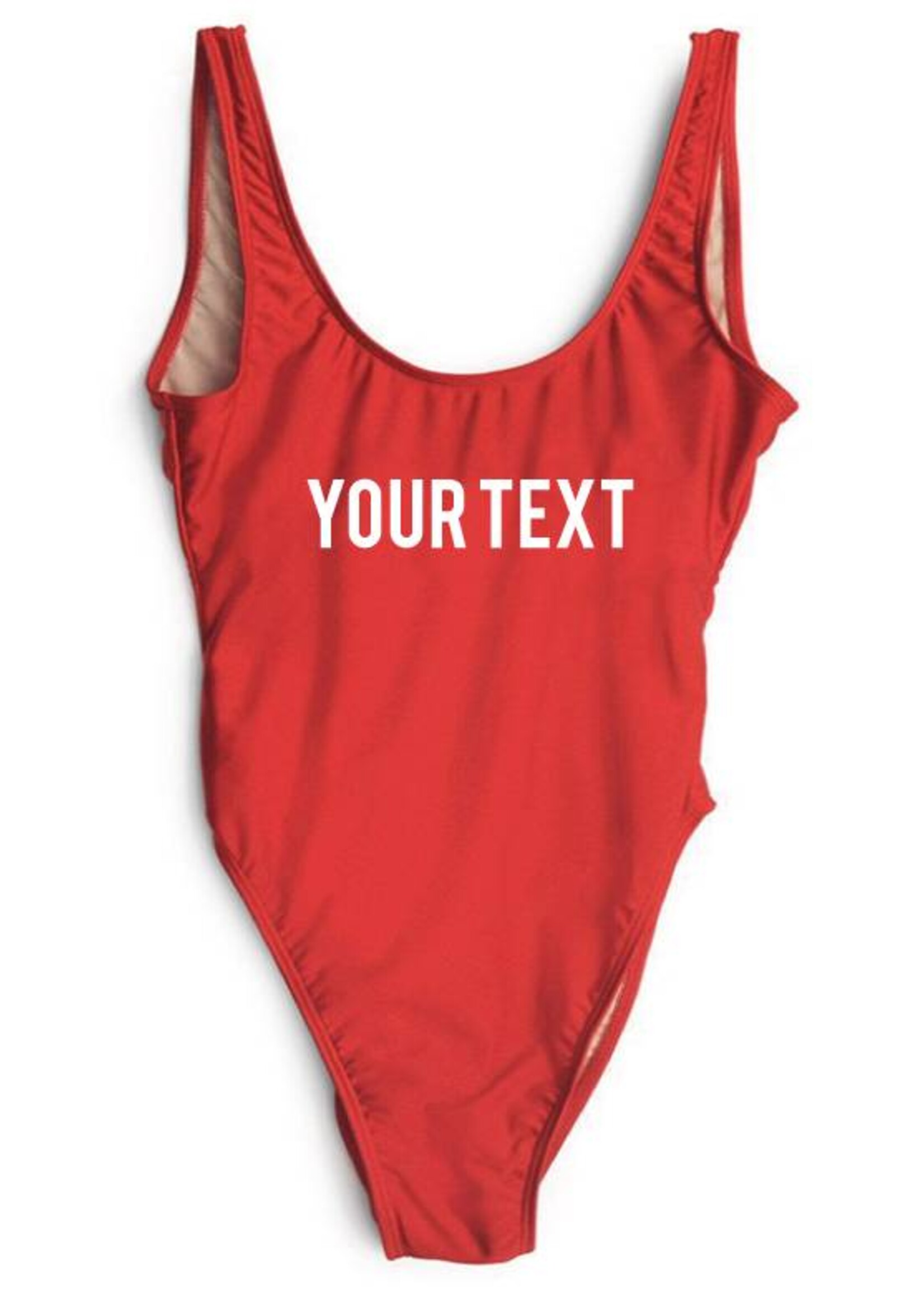 CUSTOM TEXT SWIMSUIT RED