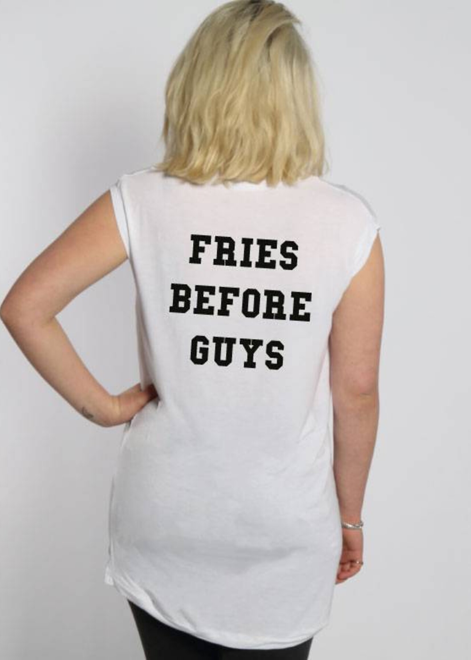 FRIES BEFORE GUYS SLEEVELESS TEE WHITE