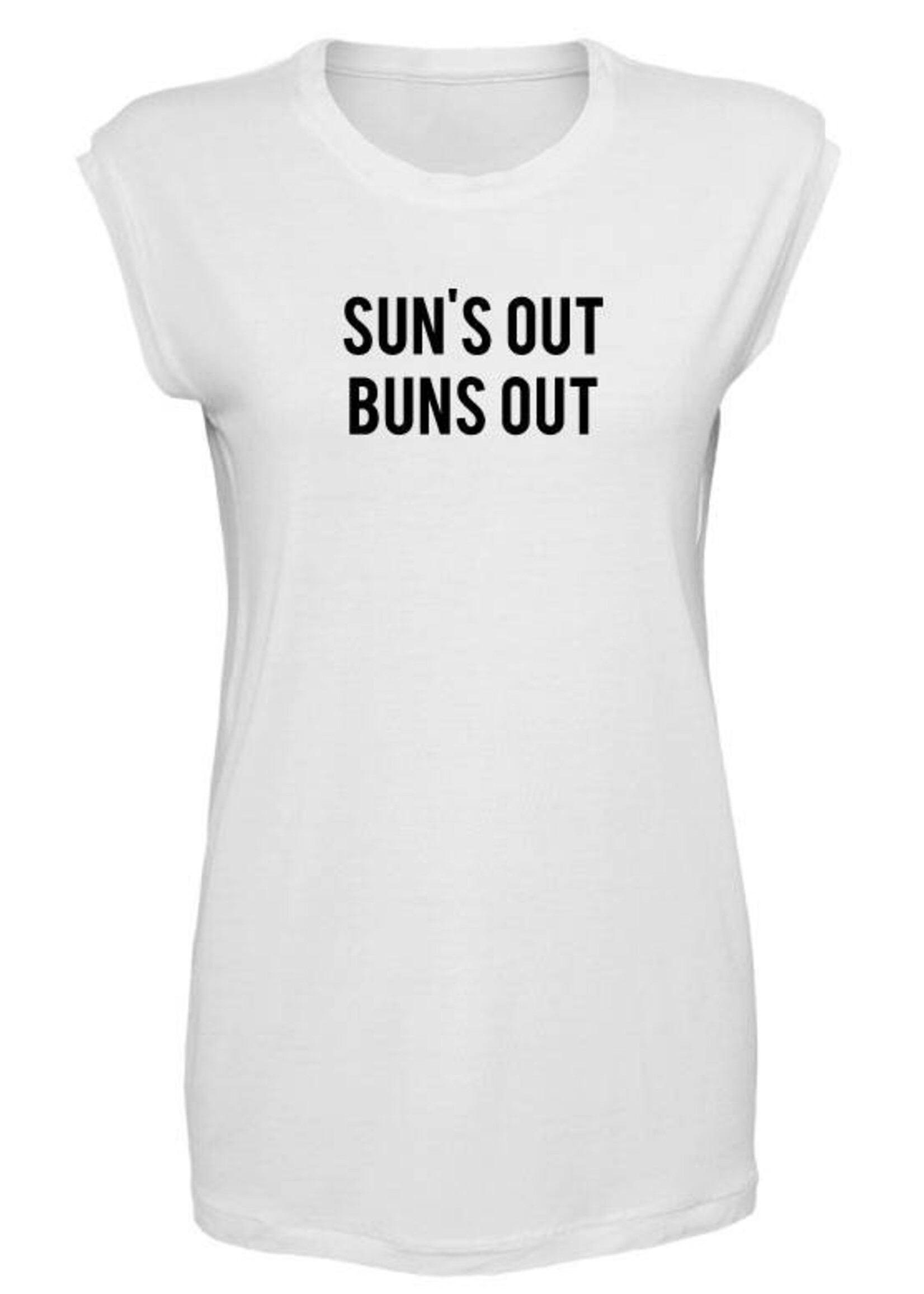 SUN'S OUT BUNS OUT SLEEVELESS TEE WHITE