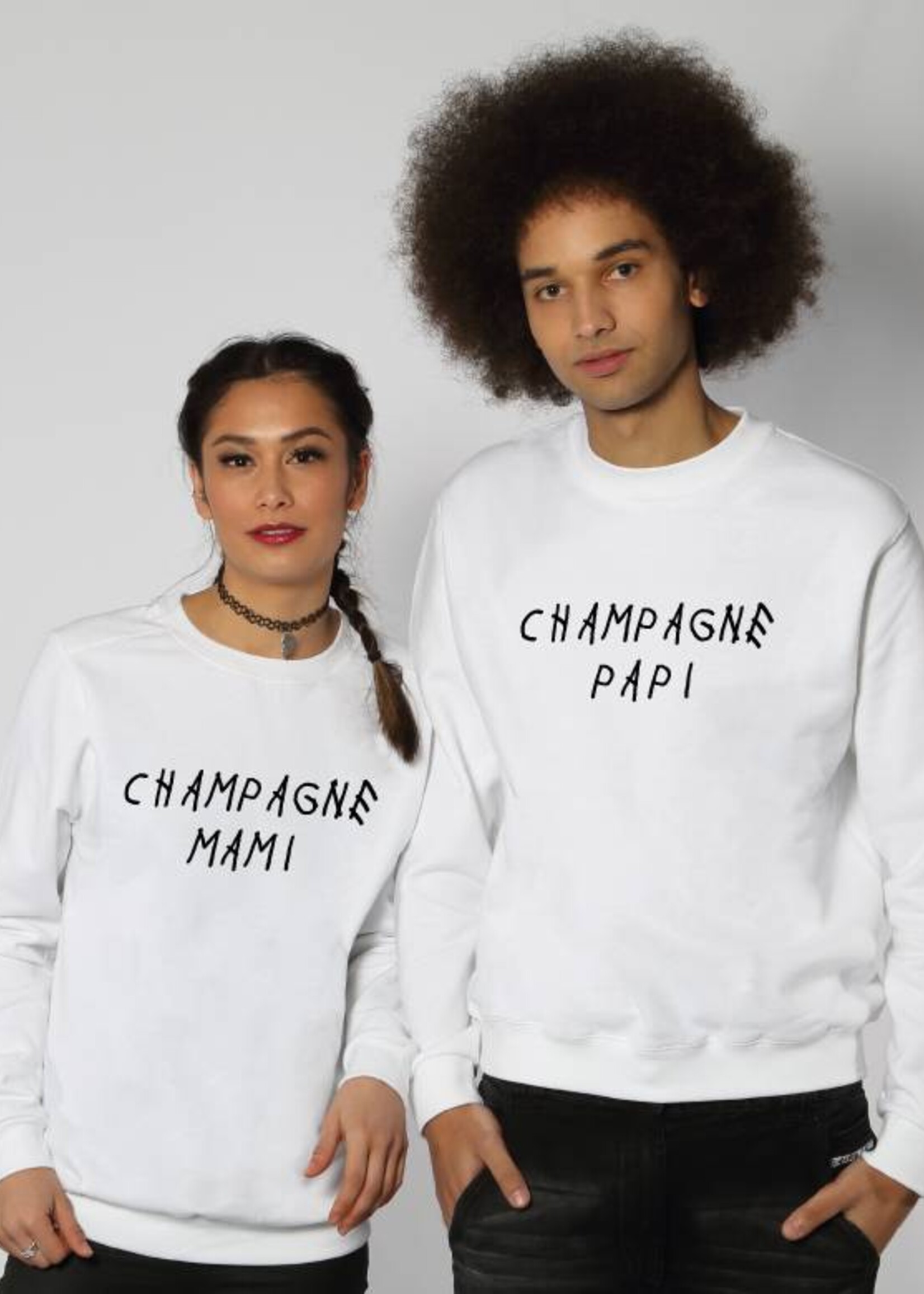CHAMPAGNE PAPI & MAMI COUPLE SWEATERS