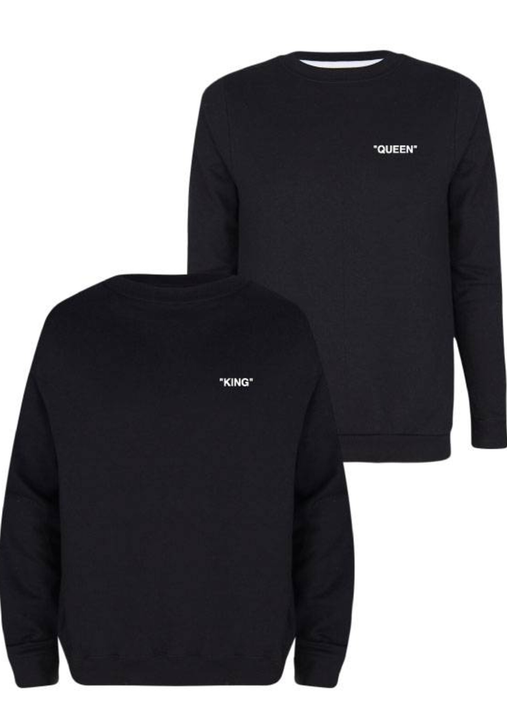 KING & QUEEN QUOTE COUPLE SWEATERS
