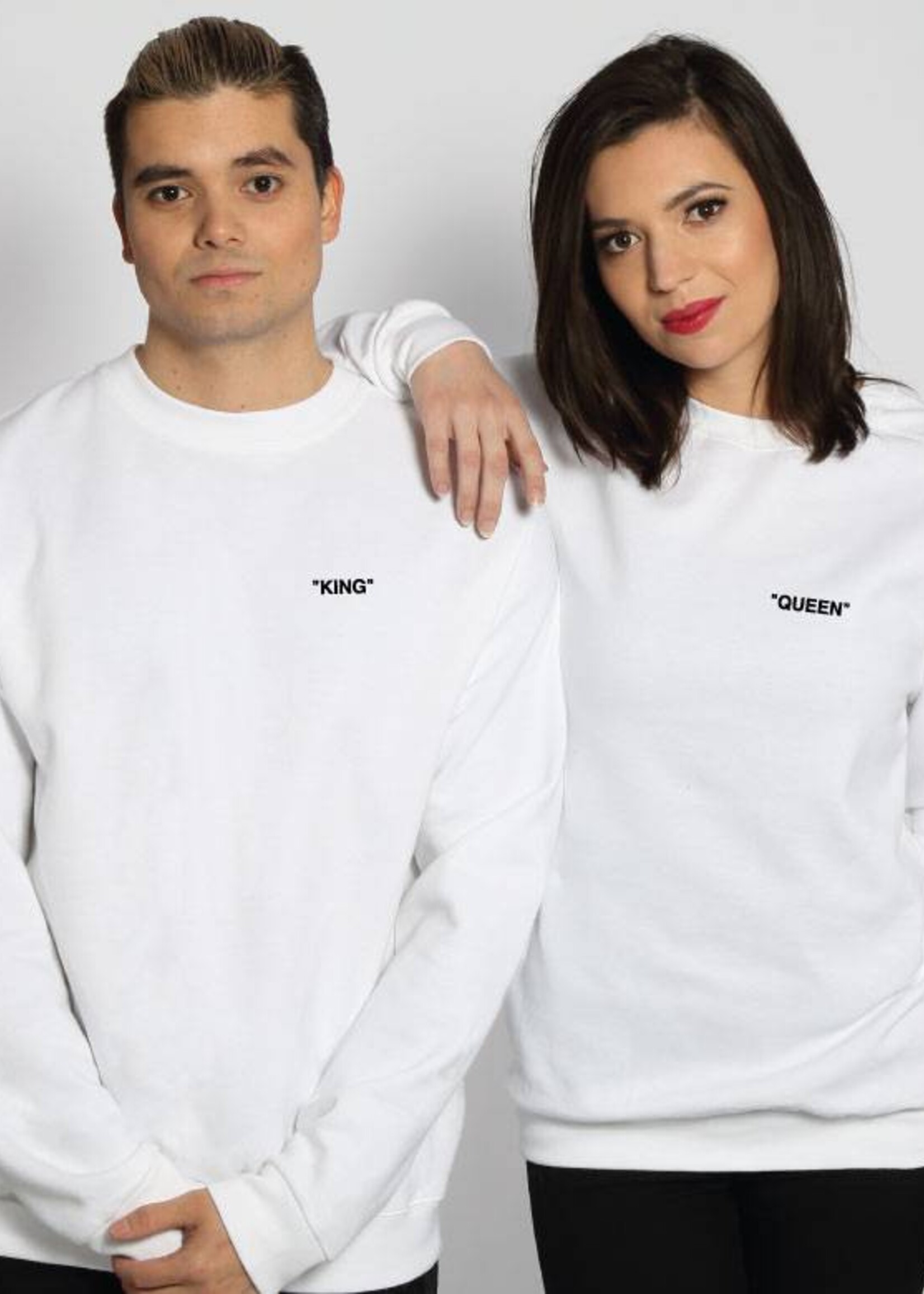 KING & QUEEN QUOTE COUPLE SWEATERS