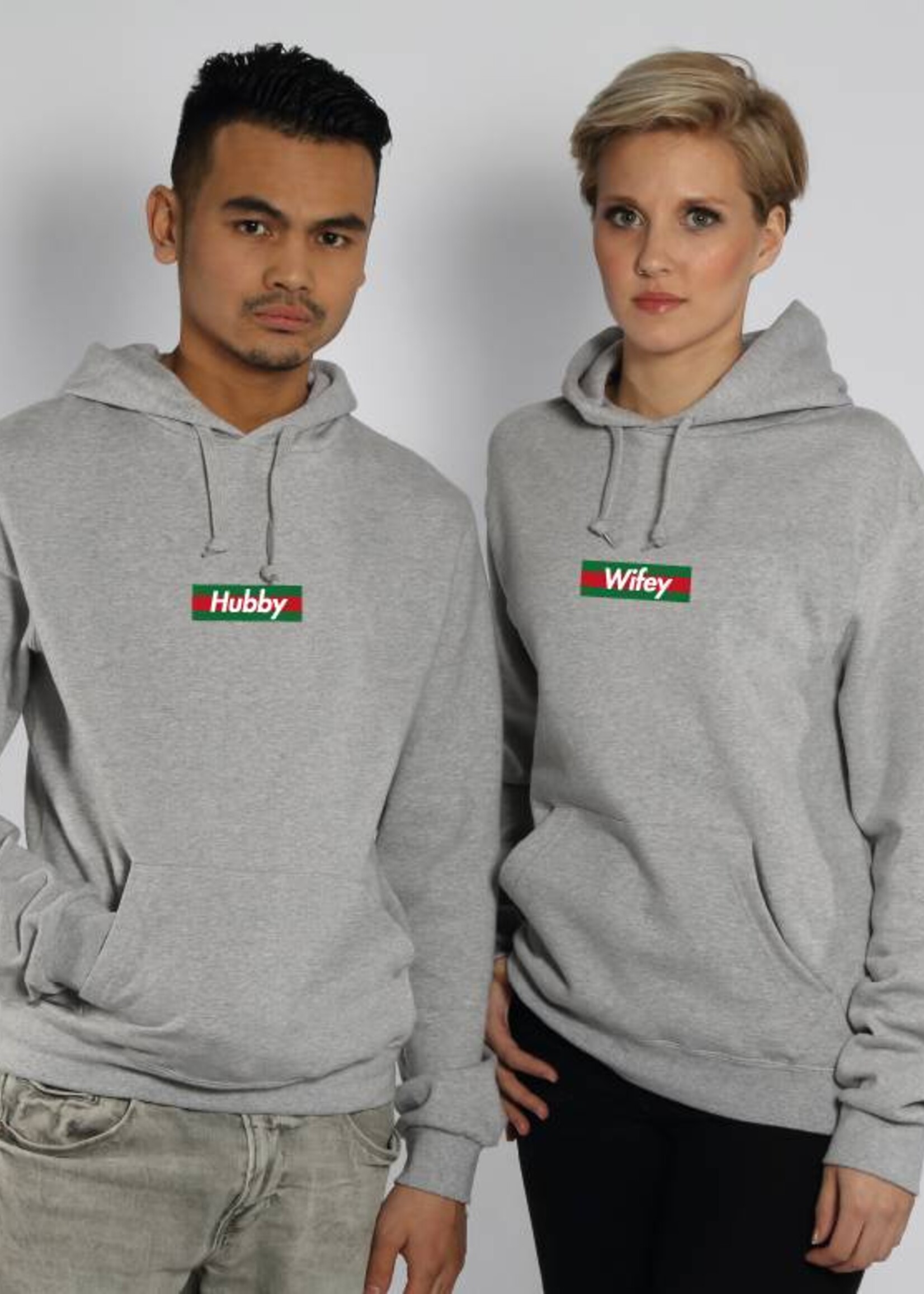 HUBBY & WIFEY STRIPED COUPLE HOODIES