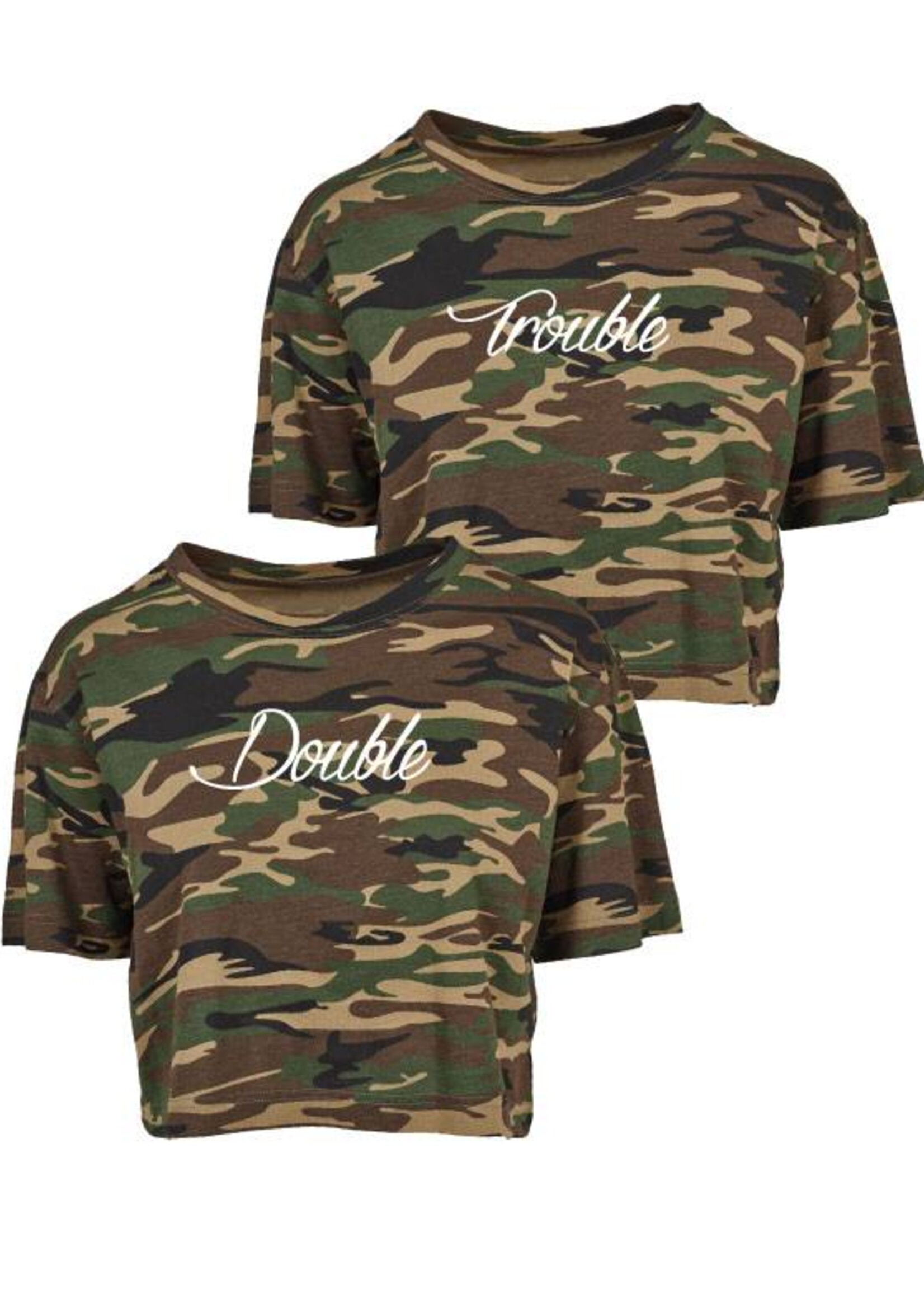 DOUBLE TROUBLE BFF CAMO CROPTOPS