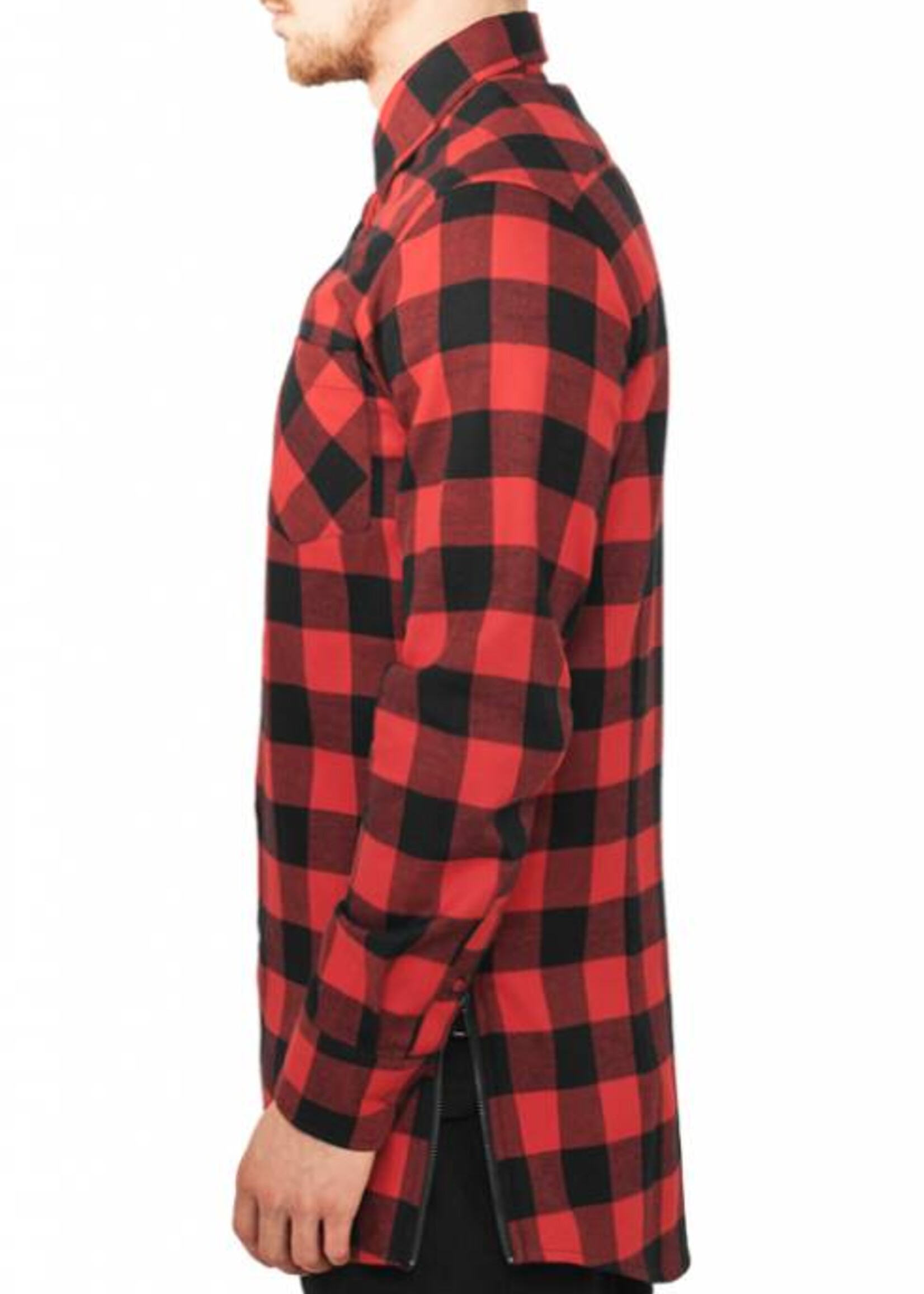 SIDE-ZIP LONG FLANNEL SHIRT BLACK/RED (MEN)