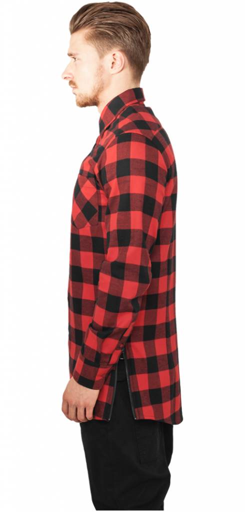 SIDE-ZIP LONG FLANNEL SHIRT BLACK/RED 