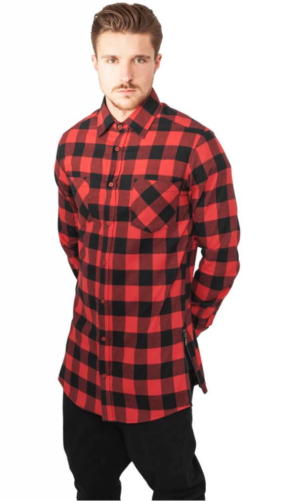 SIDE-ZIP LONG FLANNEL SHIRT BLACK/RED (MEN) - SUGAR&spikes