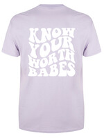 KNOW YOUR WORTH TEE SOFT LILAC