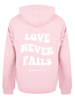 LOVE NEVER FAILS HOODIE SOFT PINK