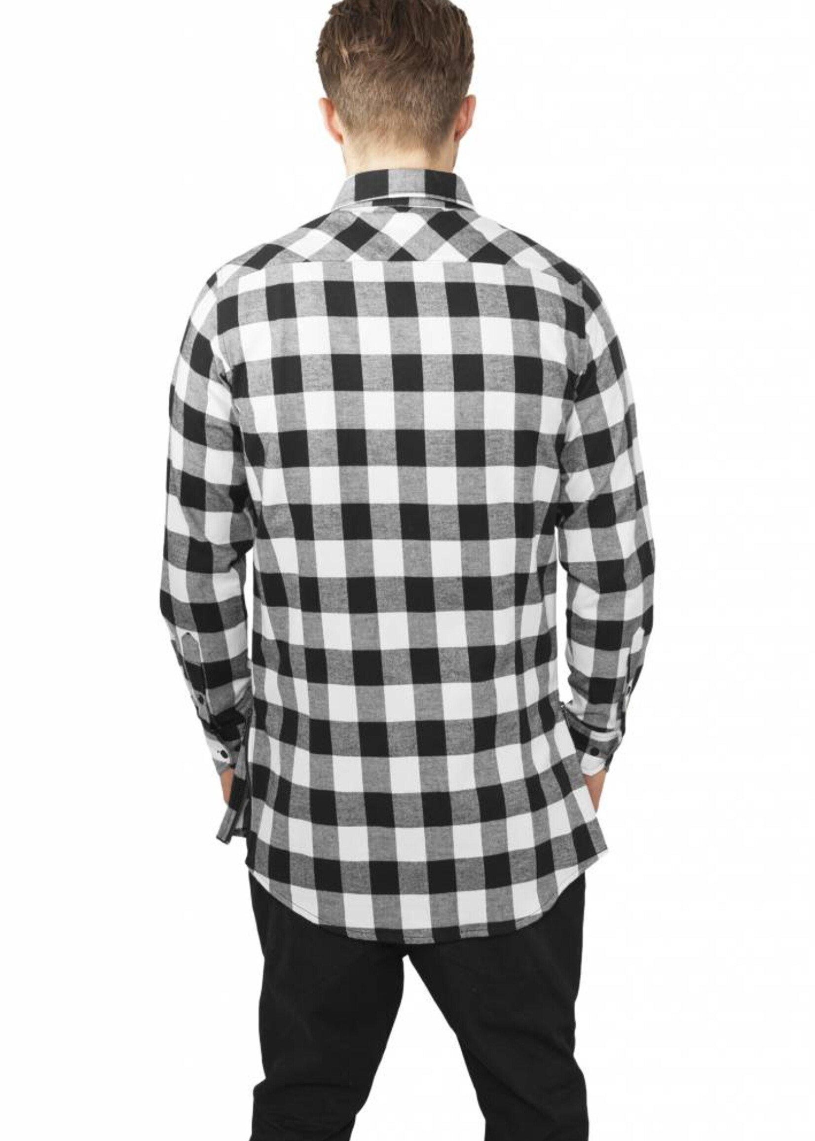 SIDE-ZIP LONG FLANNEL SHIRT BLACK / WHITE (MEN)