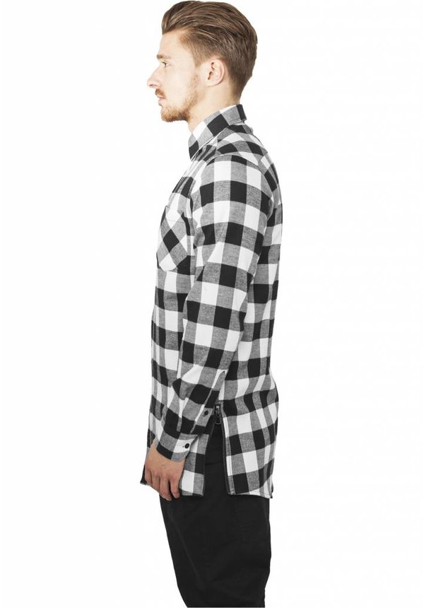 SIDE-ZIP LONG FLANNEL SHIRT BLACK / WHITE (MEN) - SUGAR&spikes