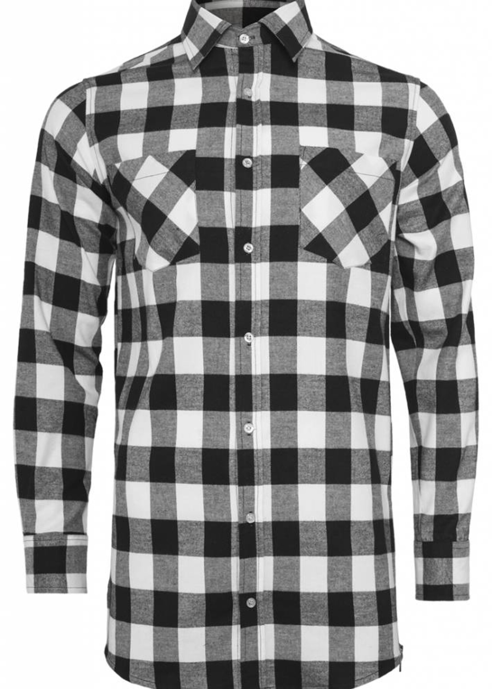 SIDE-ZIP LONG FLANNEL SHIRT BLACK / WHITE (MEN)