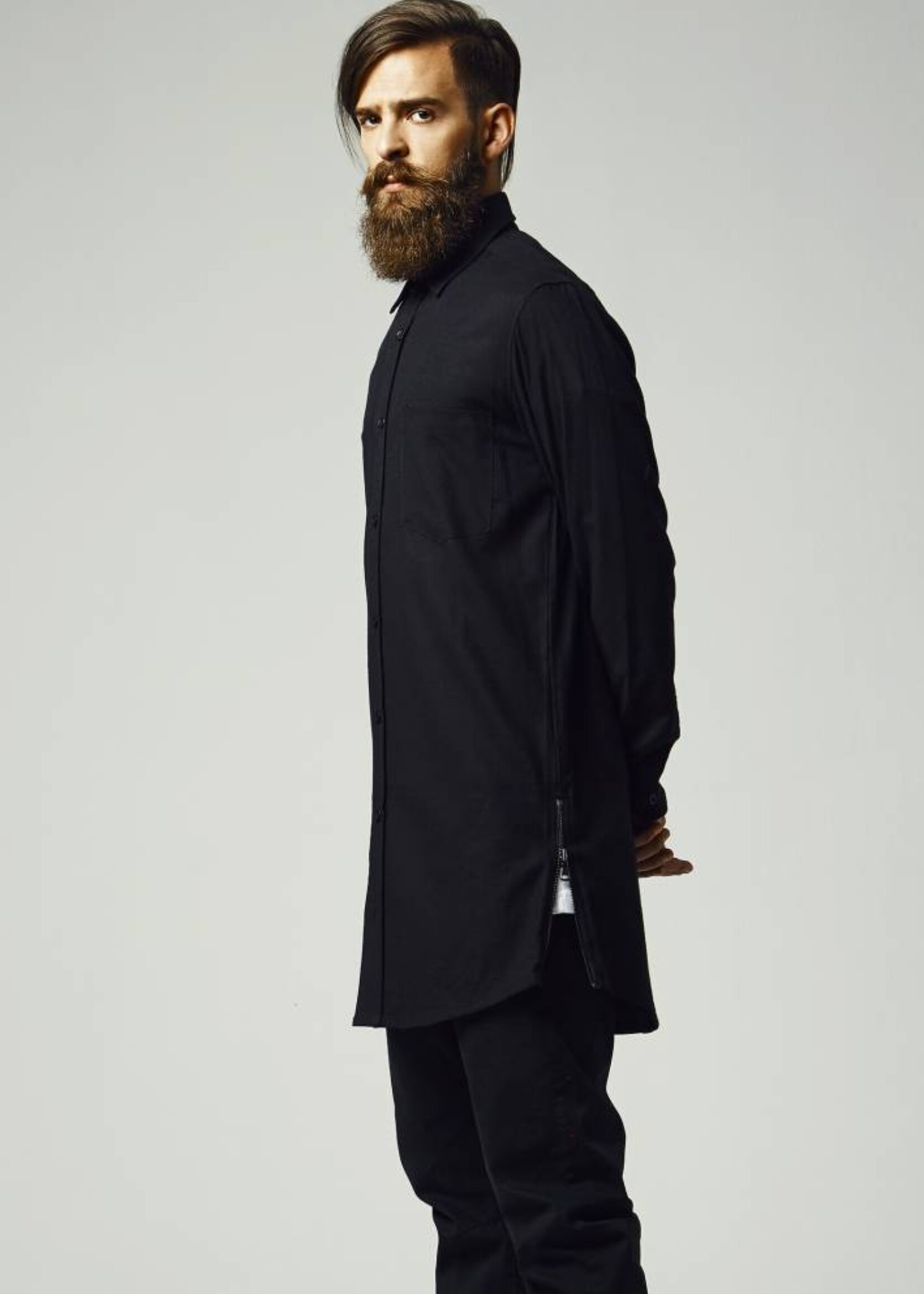 SIDE-ZIP LONG FLANNEL SHIRT BLACK (MEN)