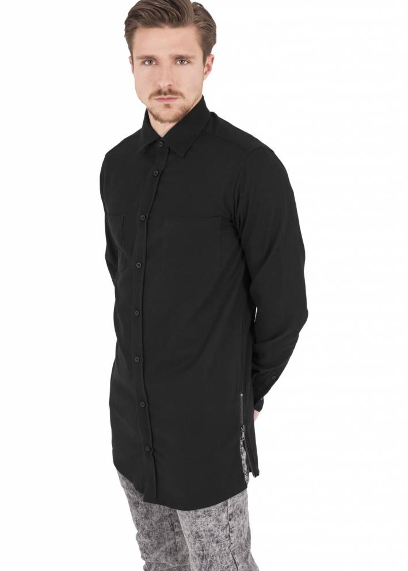 SIDE-ZIP LONG FLANNEL SHIRT BLACK (MEN)