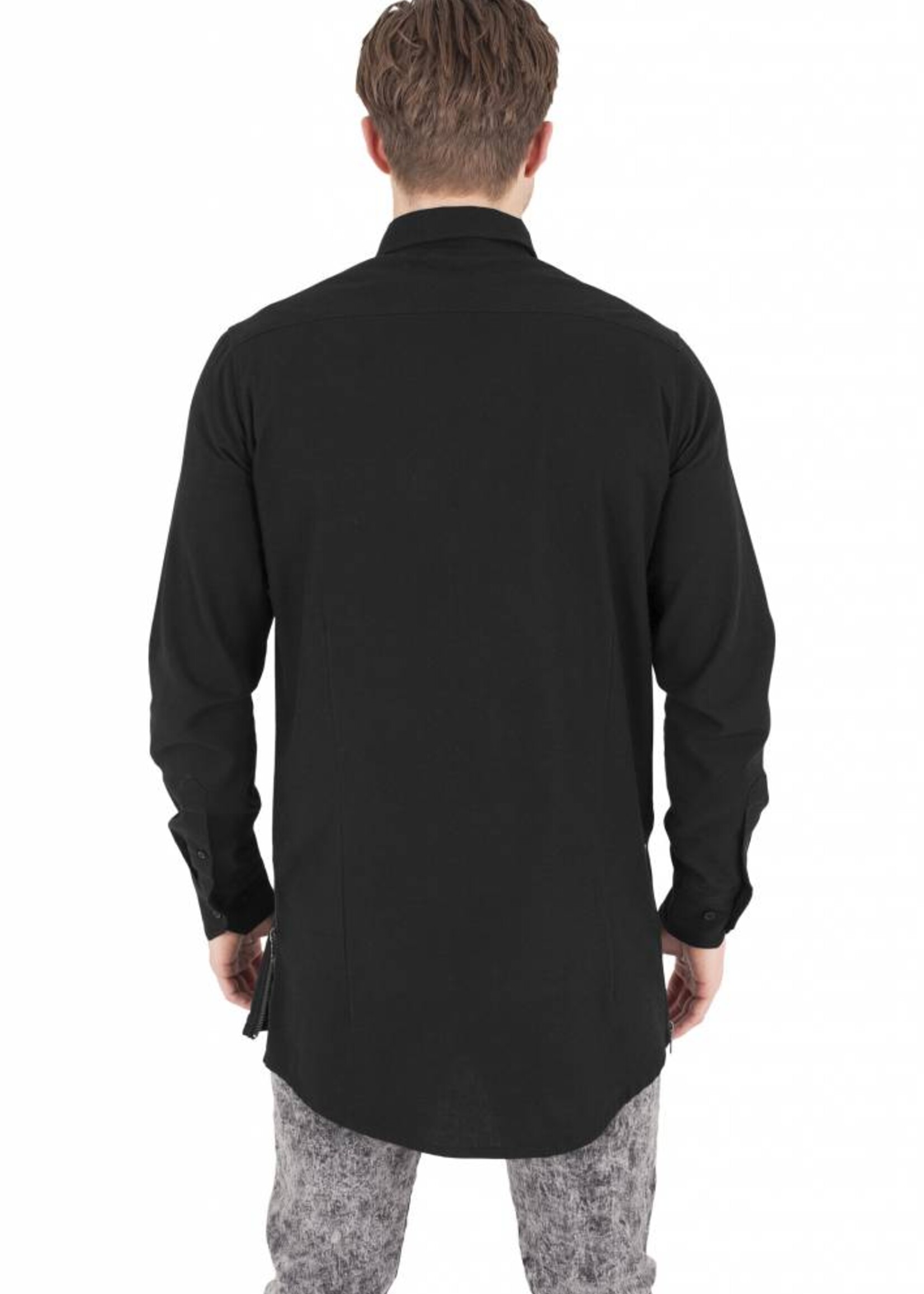SIDE-ZIP LONG FLANNEL SHIRT BLACK (MEN)