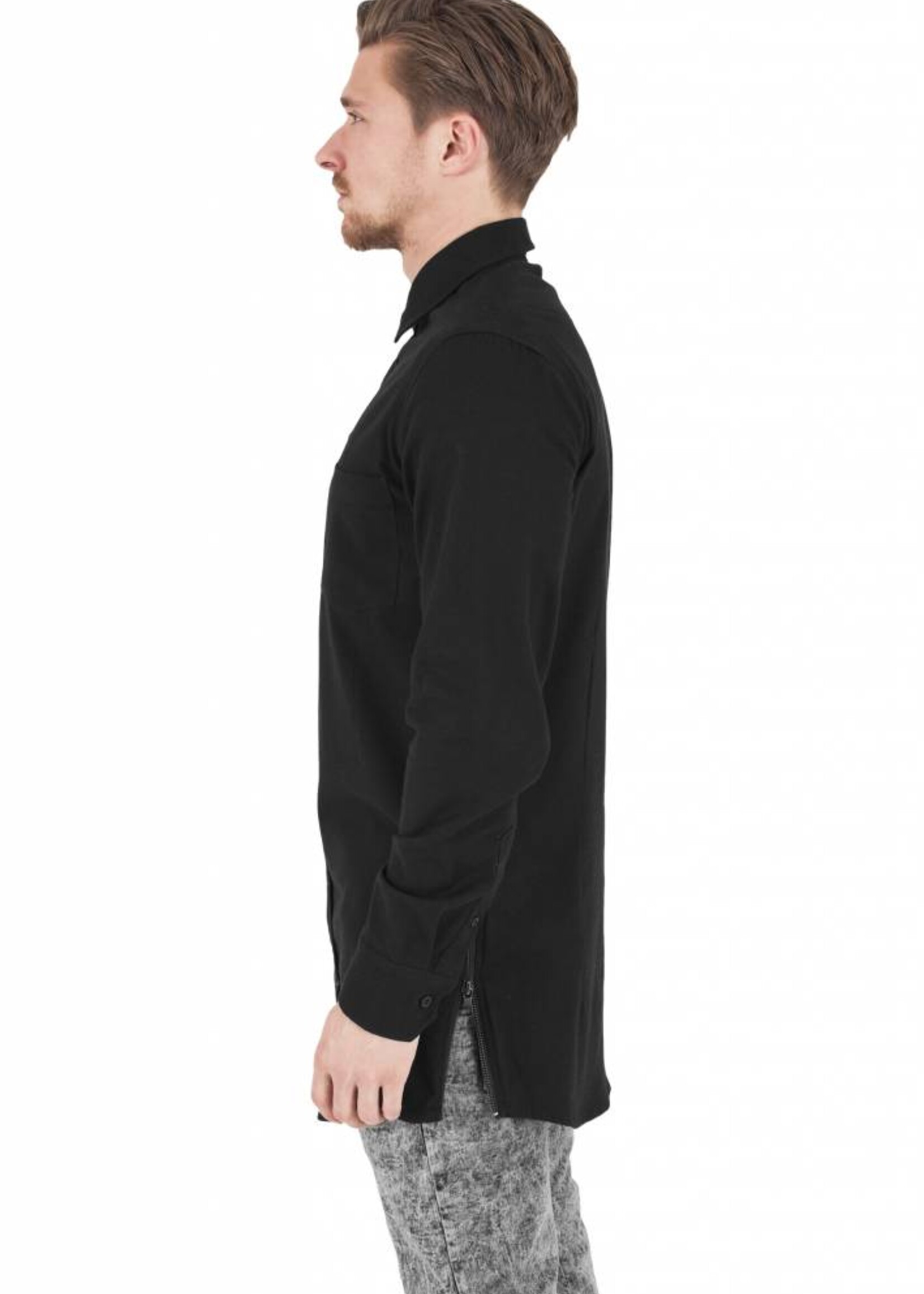 SIDE-ZIP LONG FLANNEL SHIRT BLACK (MEN)