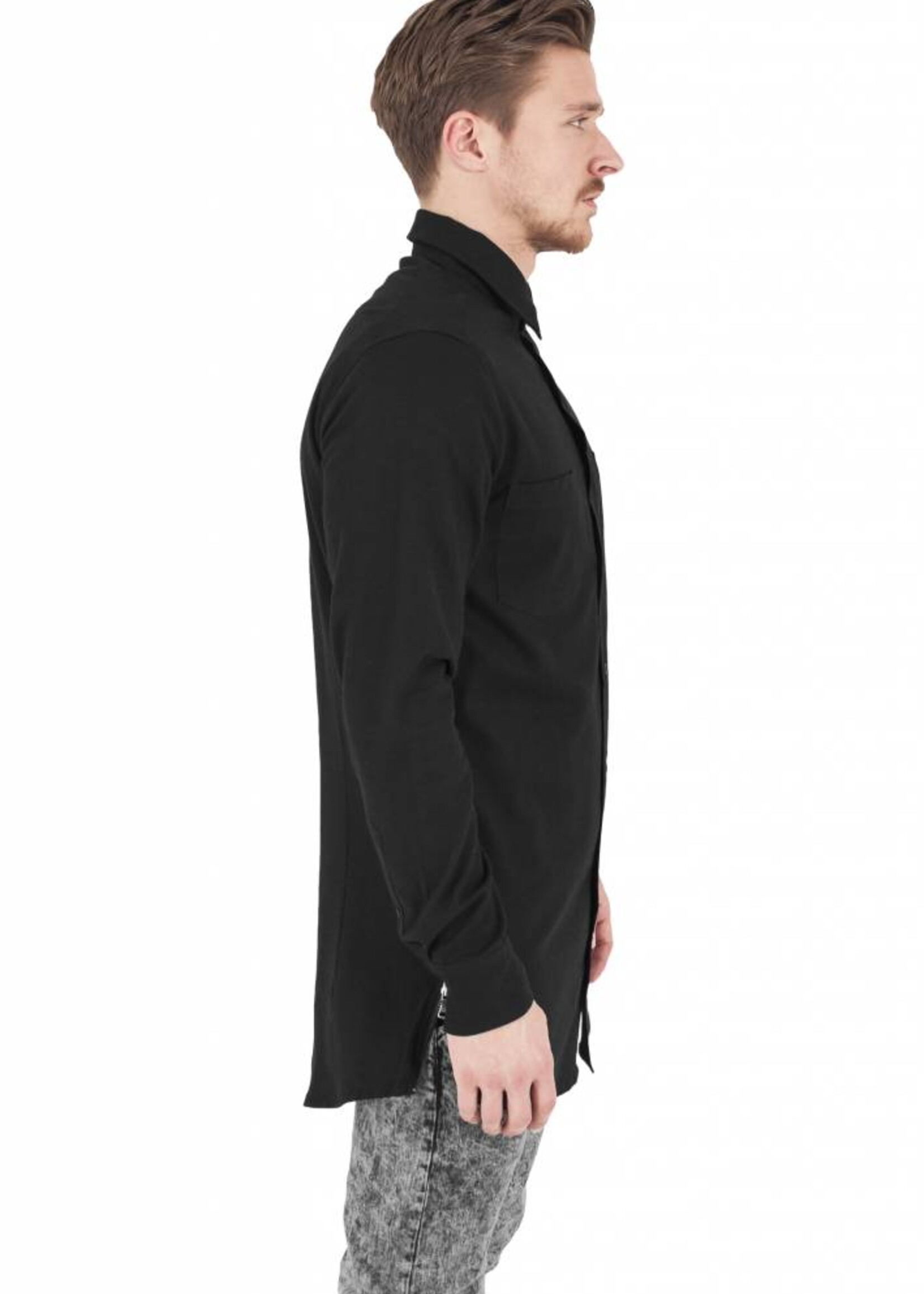 SIDE-ZIP LONG FLANNEL SHIRT BLACK (MEN)
