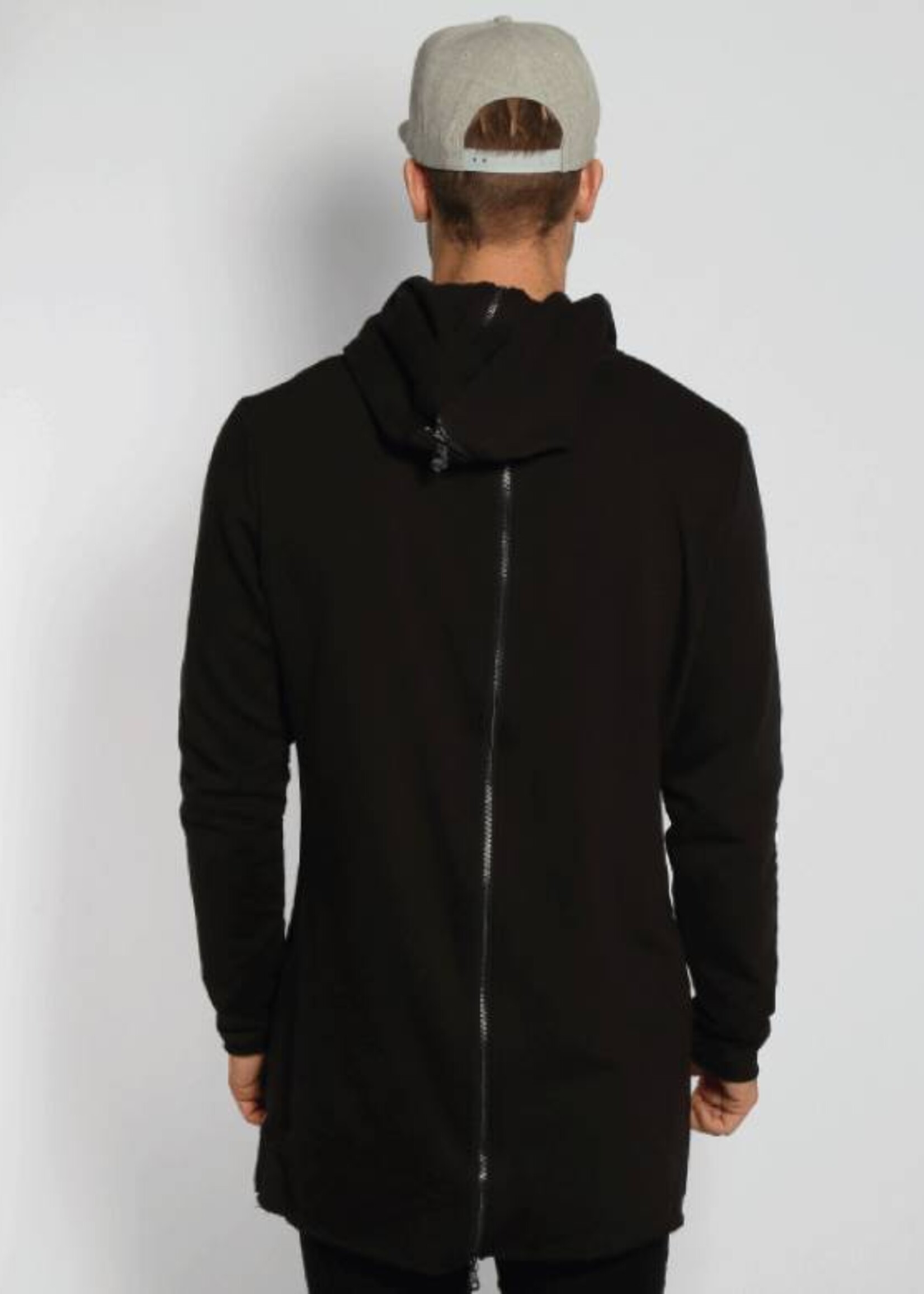 BACK ZIPPER LONG HOODY BLACK (MEN)