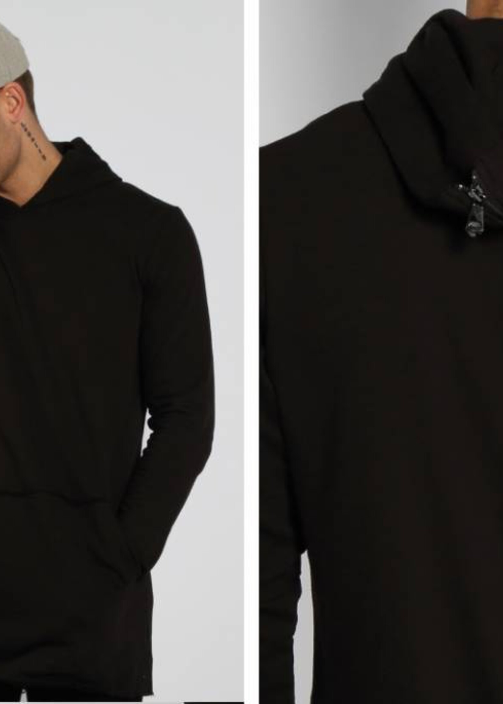 BACK ZIPPER LONG HOODY BLACK (MEN)