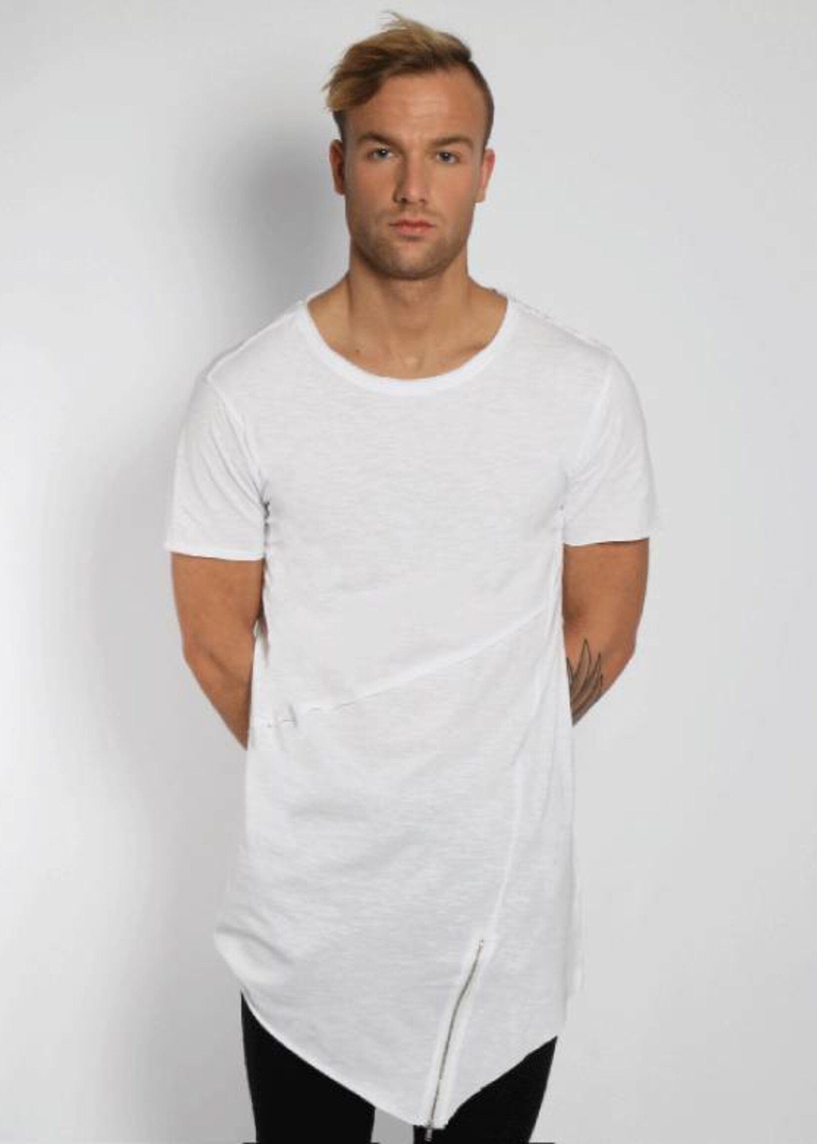 FRONT ZIP LONG TEE WHITE