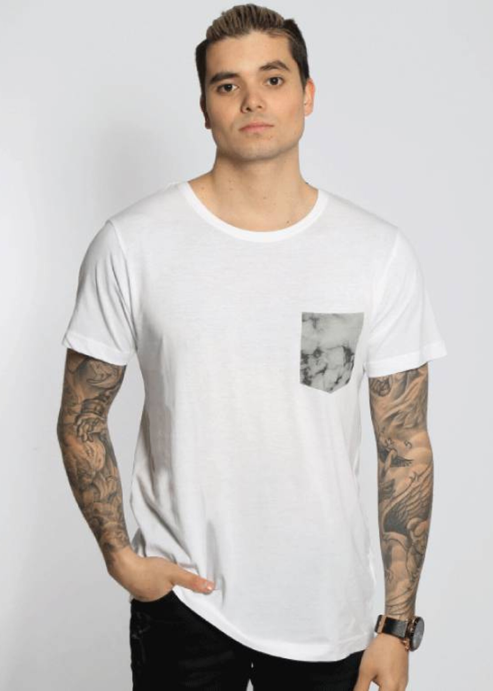 MARBLE POCKET TEE WHITE