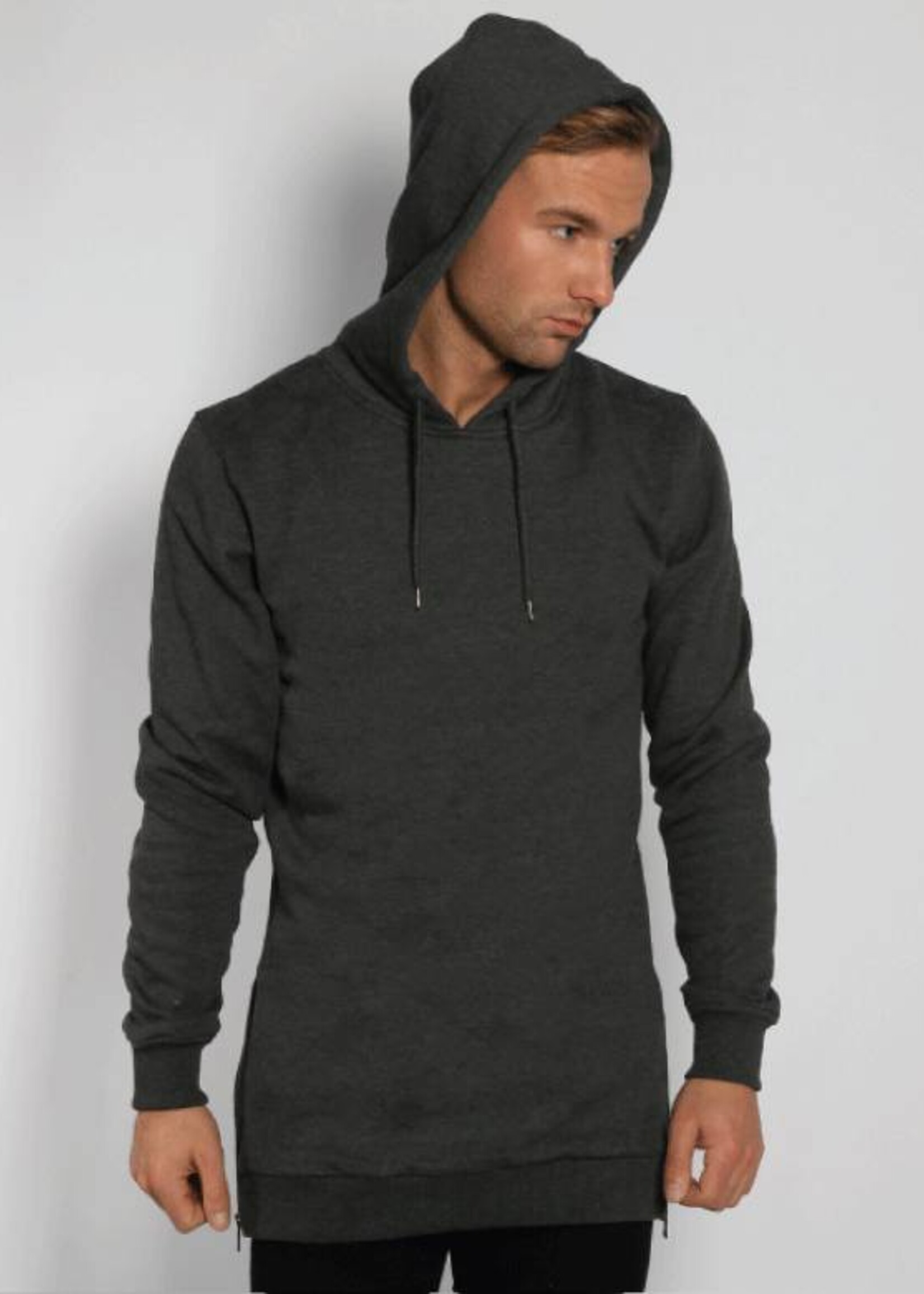 SIDE ZIP LONG HOODY DARK GREY (MEN)