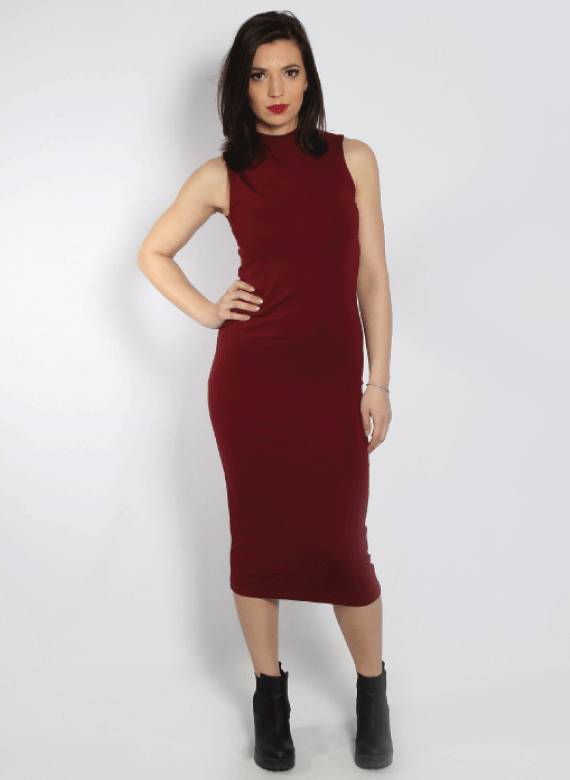 maroon turtleneck dress