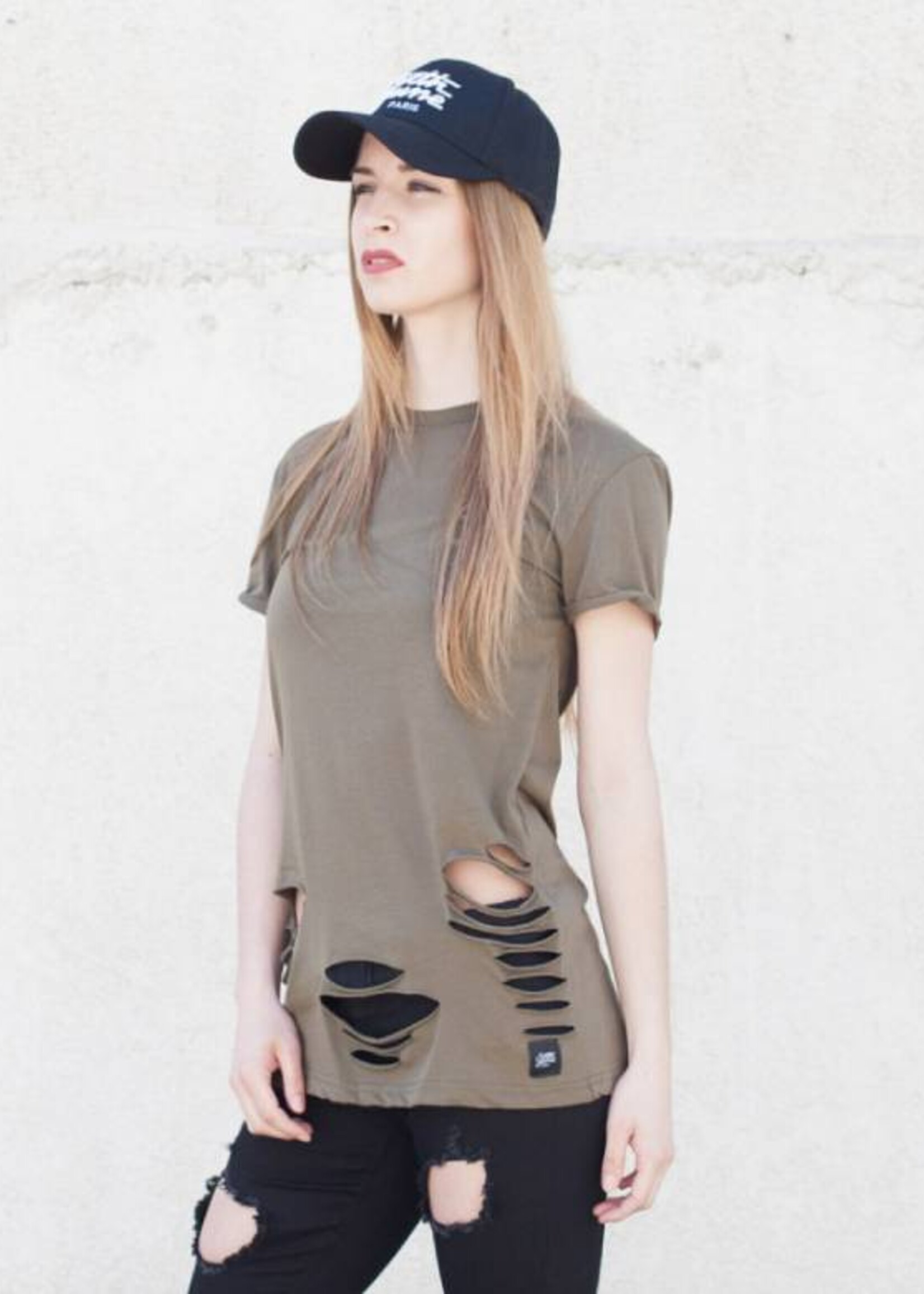 SIXTH JUNE DESTROYED TEE KHAKI (WMN)