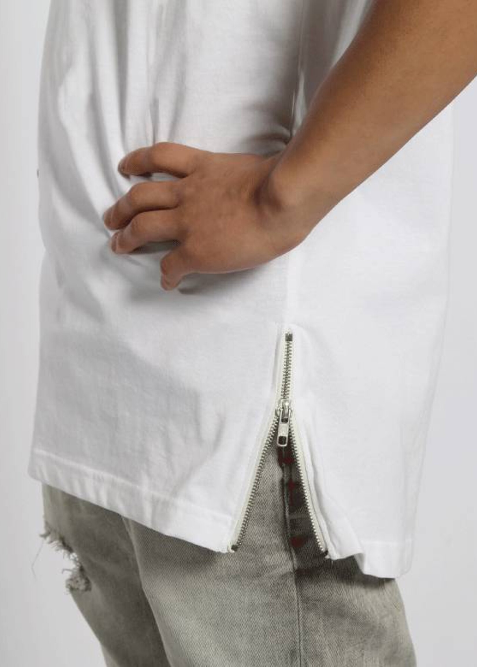 CUSTOM TEXT SIDE ZIP LONG TEE (MEN)