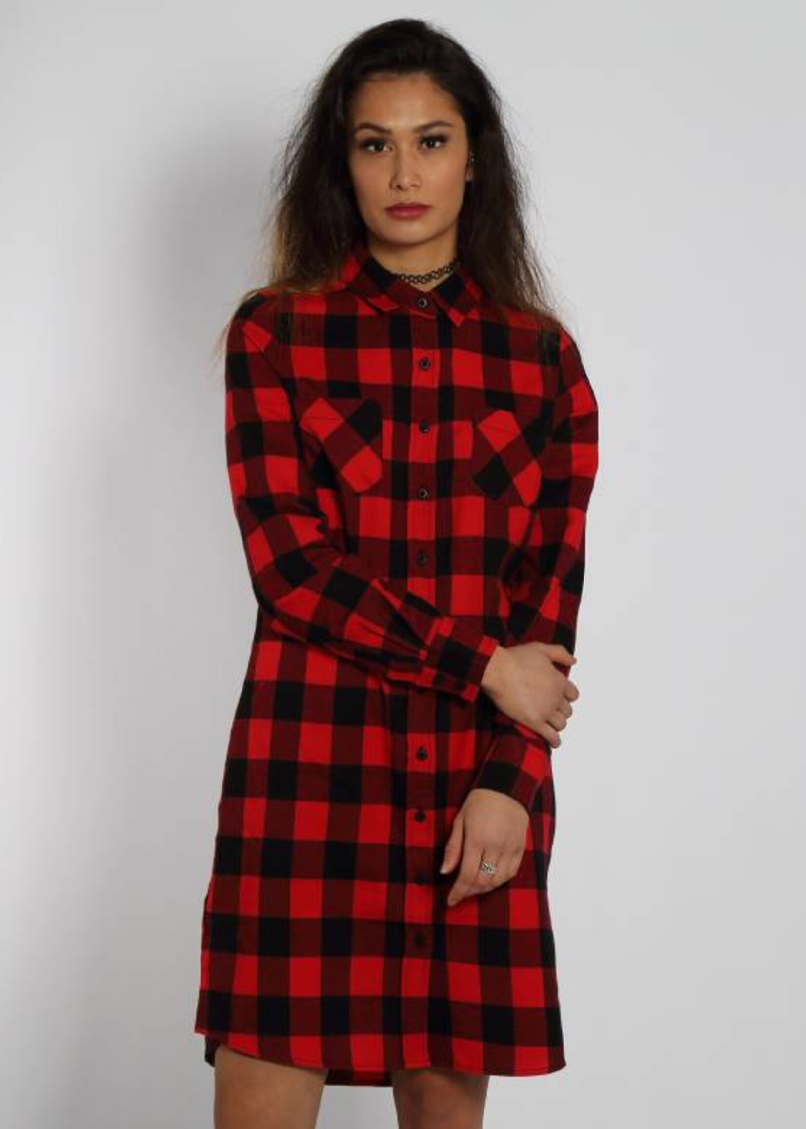FLANNEL TSHIRT DRESS BLACK/RED (WMN)