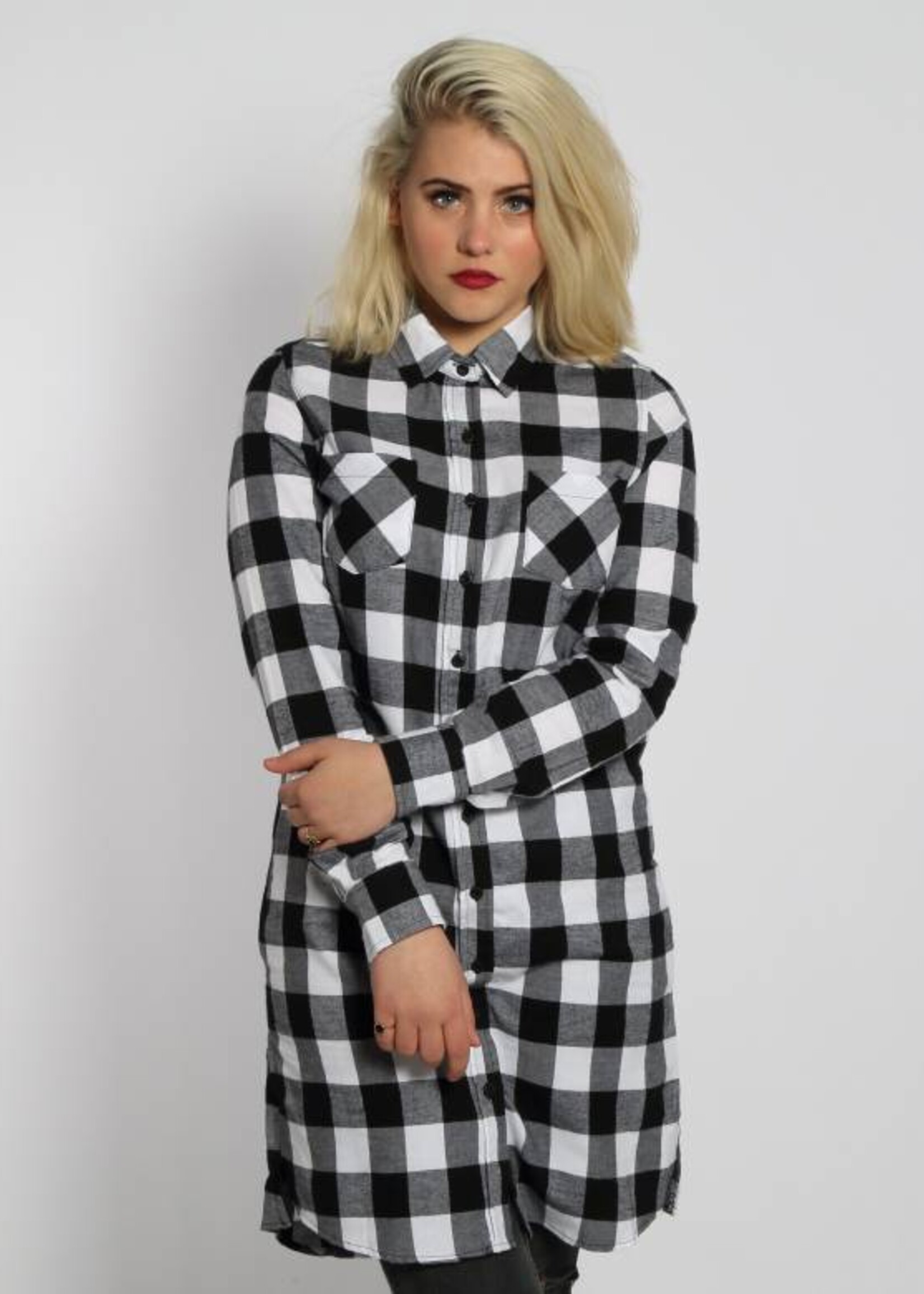 FLANNEL TSHIRT DRESS BLACK/WHITE (WMN)