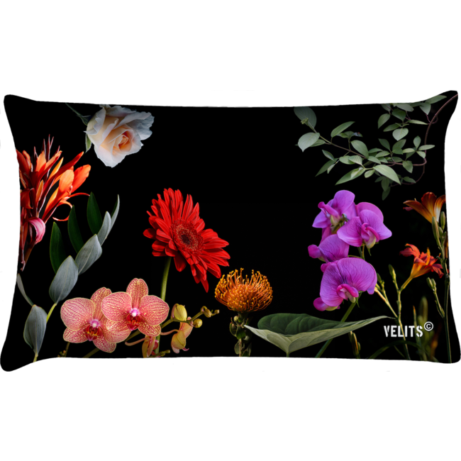 Velits Outdoor Buitenkussen bloemen print zwart