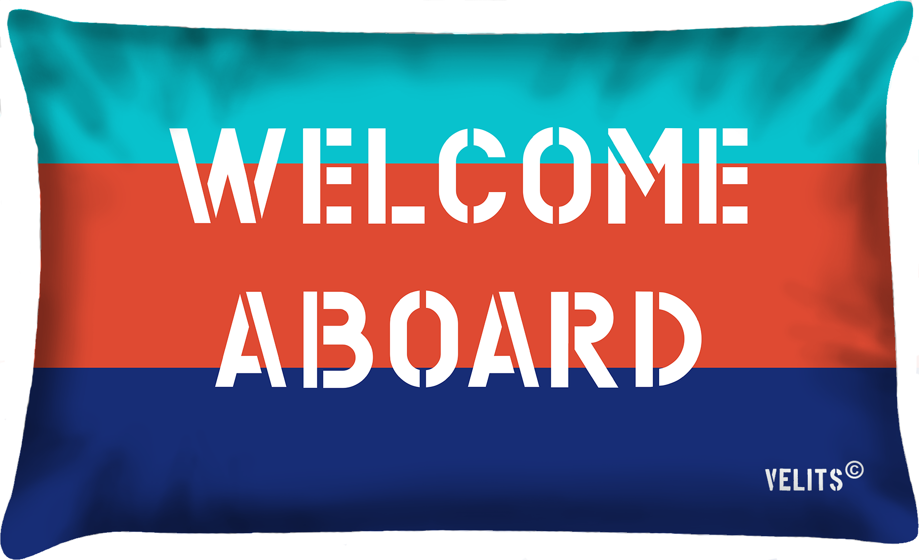 Buitenkussen Welcome aboard in blauw, groen, oranje-rood - Vreeken