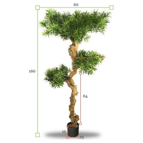 Bonsai podocarpo finto MERLIN, tronco artificiale, 120cm