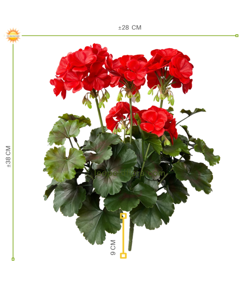 Geranium buiten kunstboeket 38cm rood UV-bestendig Geranium buiten kunstboeket 38cm rood UV-bestendig
