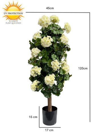 Geranium kolom kunstplant 120cm UV creme-wit