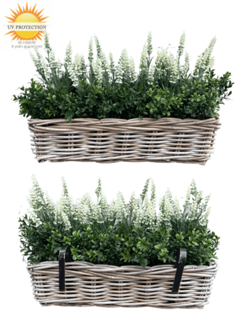 Rattan artificial planter with lavender 30cm and boxwood Rattan artificial planter with lavender 30cm and boxwood
